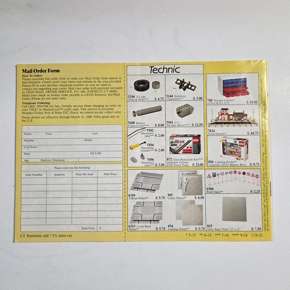 LEGO Legoland Catalog Mail Order Form Vintage 1987 Multicolor Space Castle Town